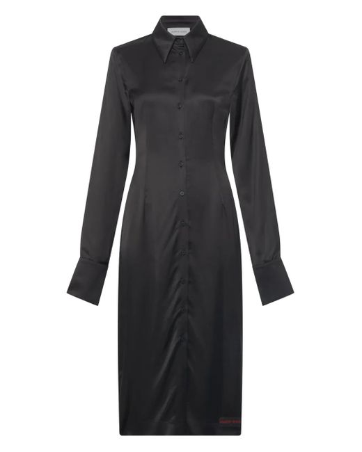 MARINE SERRE Black Satin Wrapped Shirt Midi Dress