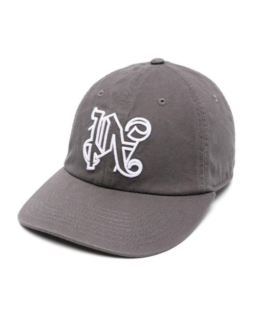 Palm Angels Gray Logo-embroidered Cotton Baseball Cap