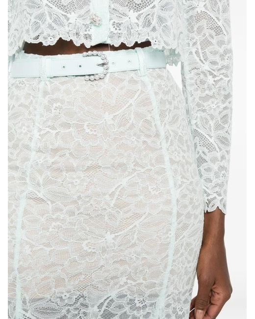 Self-Portrait White Belted Lace-Overlay Mini Skirt