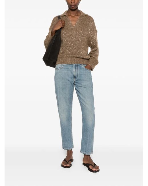 Brunello Cucinelli Blue Logo-Patch Jeans