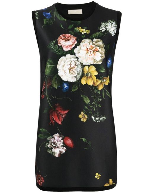 Elie Saab Black Top aus Scuba-Jersey mit Blumen-Print