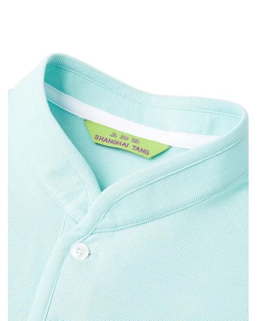Shanghai Tang Blue Horse-Motif Mandarin Polo Shirt for men