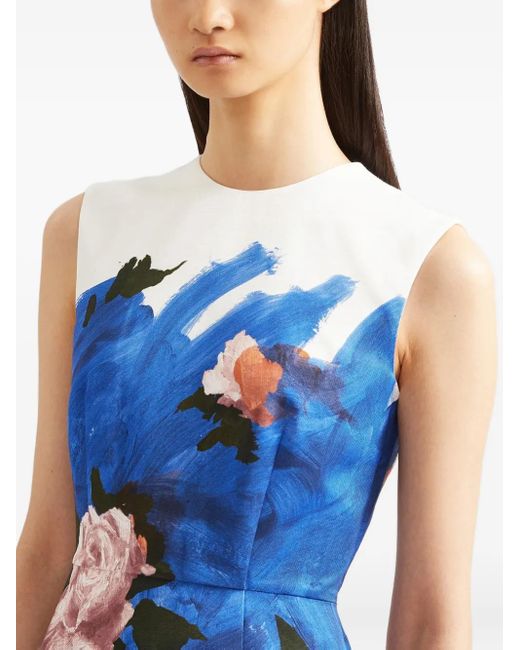 Erdem Blue Floral-Print Midi Dress