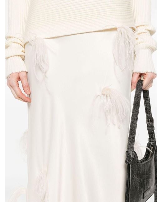 Marques'Almeida White Feather-detail Satin Skirt
