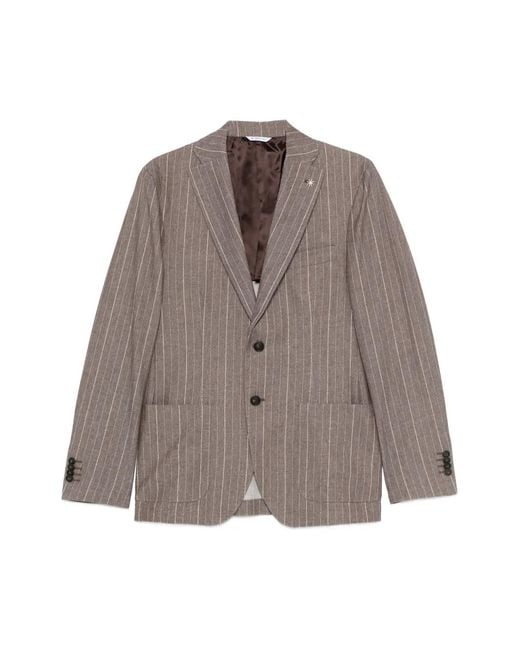 Manuel Ritz Brown Striped Two-Button Blazer for men