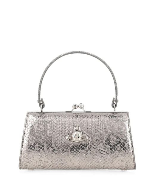 Vivienne Westwood Gray Orb Snake-Effect Shoulder Bag