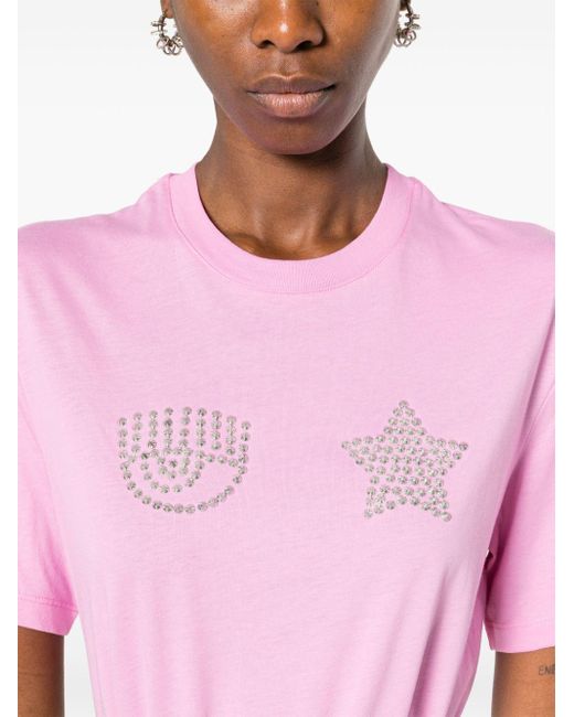Chiara Ferragni T-shirt Verfraaid Met Studs in het Pink