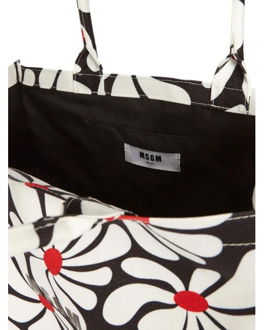 MSGM Black Shopper Mit Blumen-Print