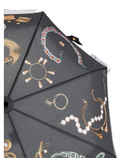 Moschino Gray Jewellery-Print Folding Umbrella