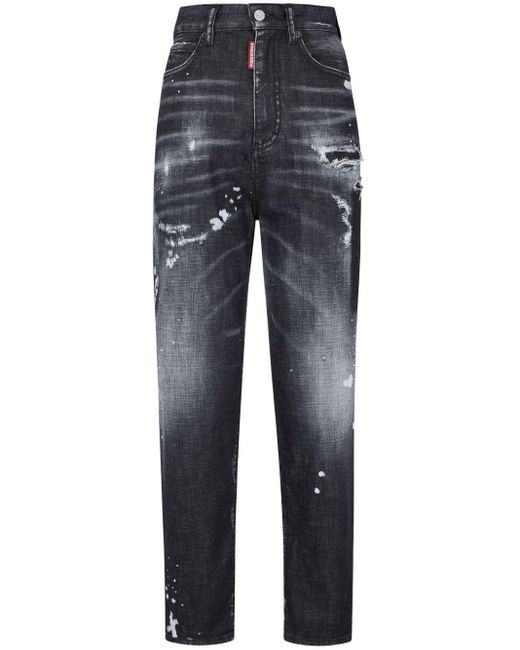 DSquared² Blue High-rise Straight-leg Distressed Jeans