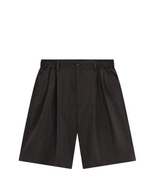 Ssstein Black Wide Pleated Silk-Blend Shorts for men