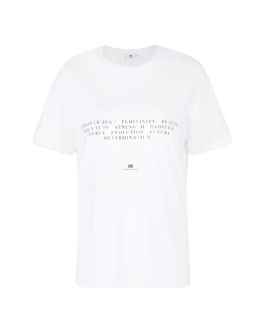 Elisabetta Franchi White Jersey T-Shirt With Embroidery And Print