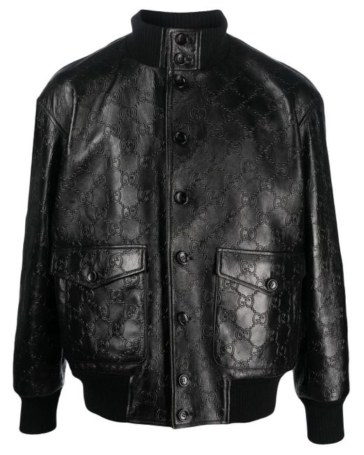 Gucci Black All-Over Gg-Pattern Leather Jacket for men