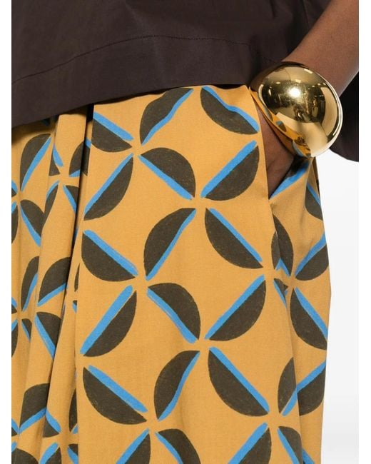 Niu Metallic Geometric-Print Pleated Skirt