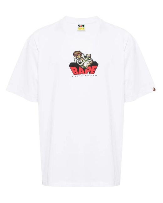 A Bathing Ape White Logo-Print Cotton T-Shirt for men