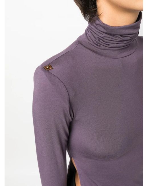 Elisabetta Franchi Purple Roll-Neck Side-Slit Top
