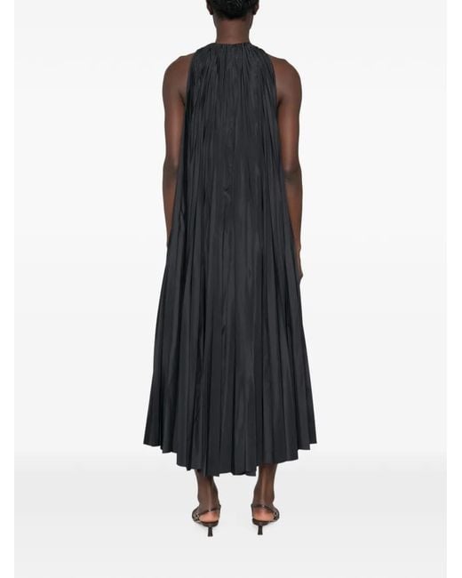 Max Mara Black Pleated Crystal-Embellished Maxi Dress