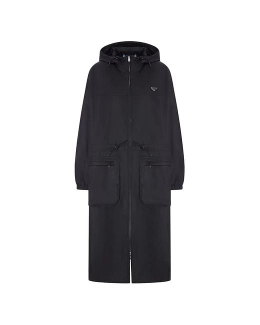 Prada Blue Re-Nylon Hooded Trench Coat