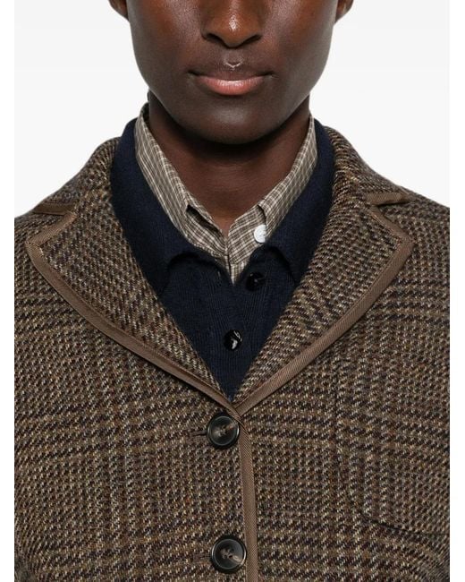19.61 MILANO Brown Melania Check-Pattern Piping-Detail Jacket