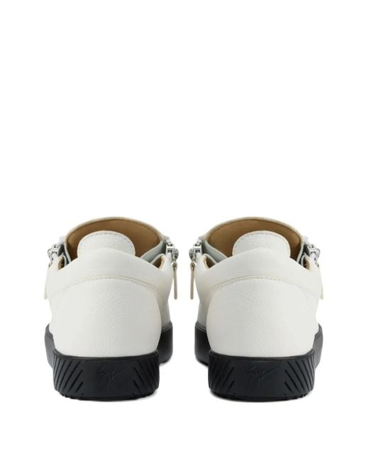 Giuseppe Zanotti White Zip-Detail Leather Low-Top Sneakers for men