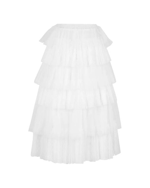 RED Valentino White Tiered Ruffled Midi Skirt