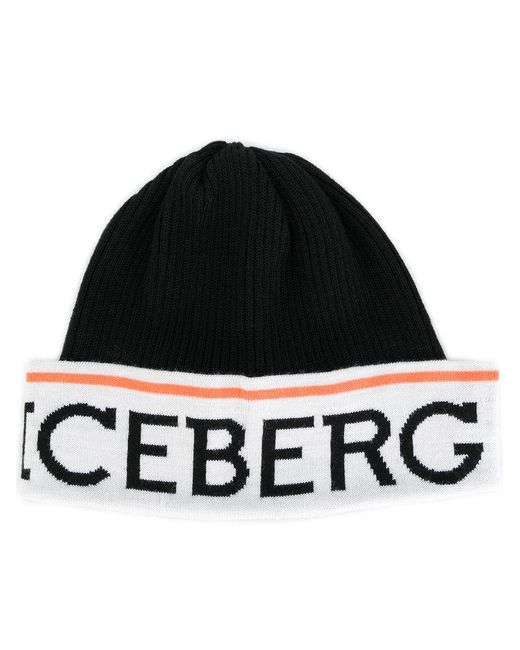 Iceberg Wool Branded Beanie in Black 