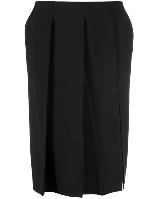 Sportmax Black Pleated Virgin Wool Skirt