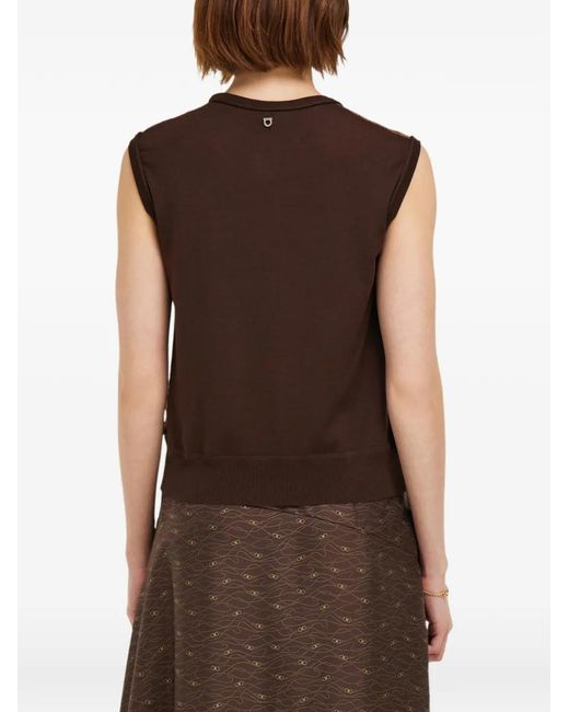 Ferragamo Brown Knitted Top With Silk Panel Detail