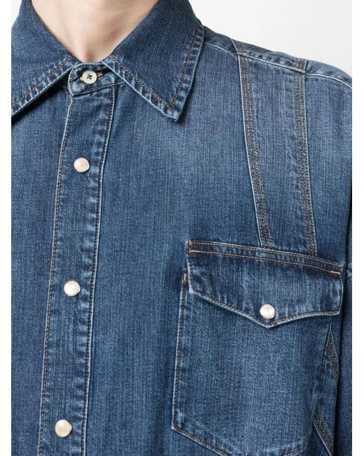 McQueen Blue Long-Sleeved Buttoned Denim Shirt for men