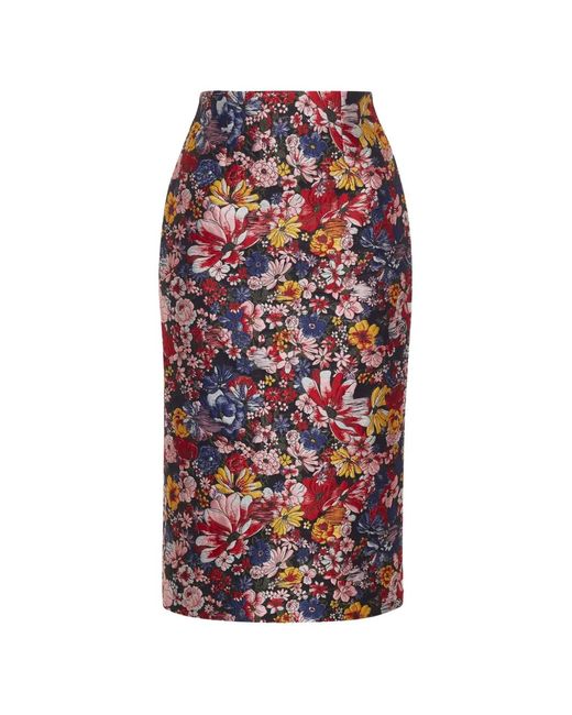 Adam Lippes Red Blair Floral-Jacquard Skirt