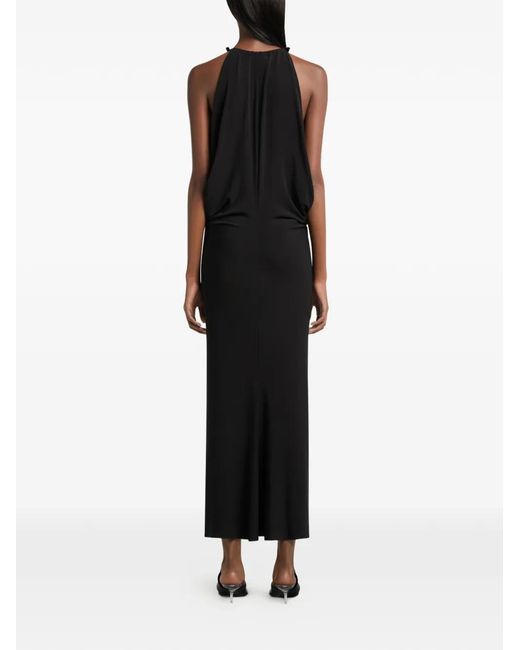 Courreges Black Draped Crepe Long Dress