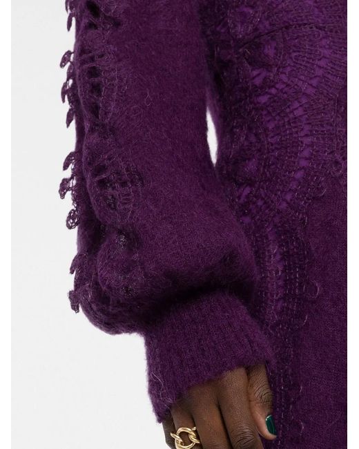 Alberta Ferretti Purple Long-Sleeve Knitted Dress