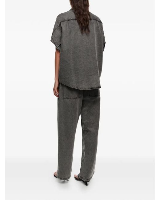 Bimba Y Lola Gray Buttoned Short-Sleeve Shirt