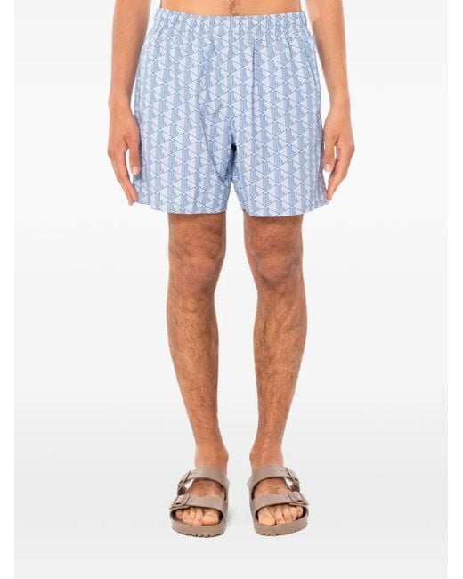 Lacoste Blue Monogram-Print Swim Shorts for men