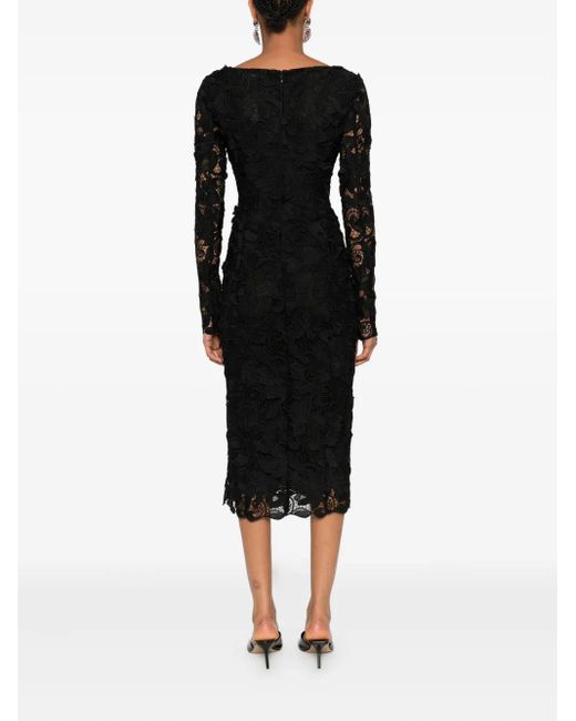 Blumarine Midi-Jurk Met Bloemenkant En Lange Mouwen in het Black
