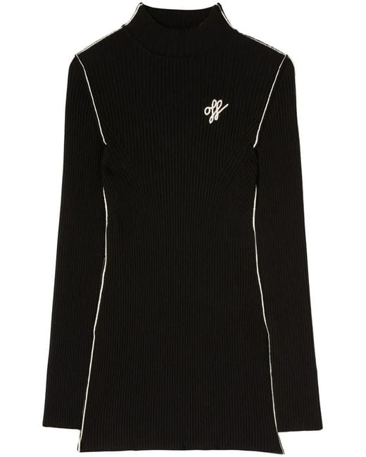 Off-White c/o Virgil Abloh Black Embroidered-Logo Ribbed Mini Dress