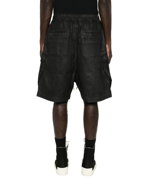Rick Owens Black Cargobela Drawstring Cargo Shorts for men