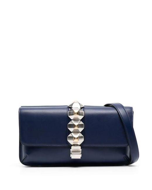 Ports 1961 Blue Geometric-Detail Leather Shoulder Bag