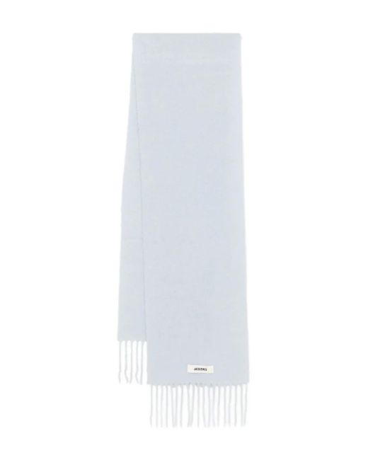 Jacquemus White Fringed Wool Scarf