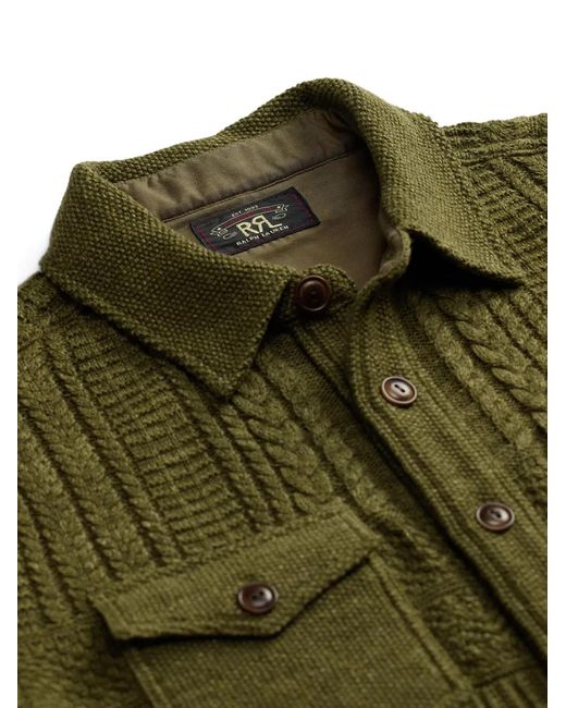 RRL Green Buttoned Cable-Knit Sweater for men
