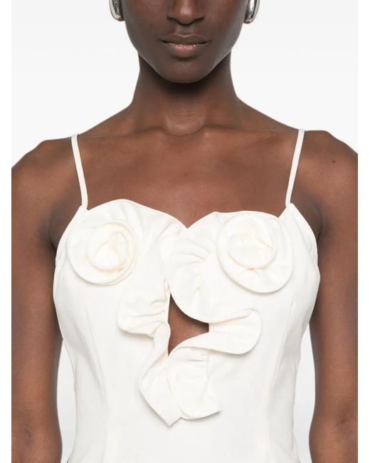 Magda Butrym White Flower-Appliqué Ruffled Midi Dress