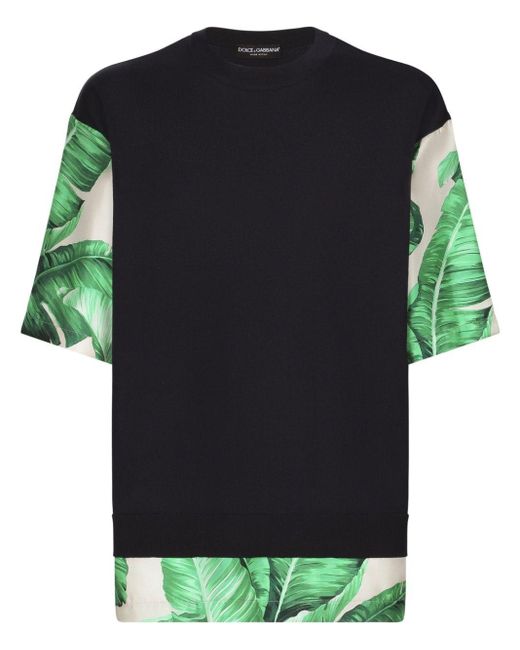 Dolce & Gabbana Green Layered Leaf-print T-shirt for men