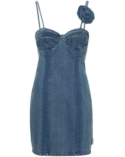 ROTATE BIRGER CHRISTENSEN Blue Floral-Appliqué Denim Minidress