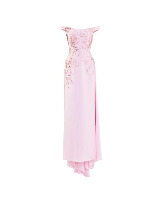 Saiid Kobeisy Pink Embellished Off-Shoulder Dress