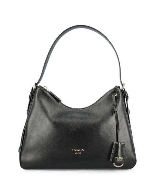 Prada Black Medium Aimée Logo-Lettering Leather Shoulder Bag