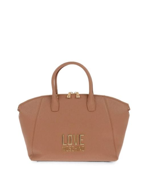 Moschino Brown Logo-Plaque Tote Bag