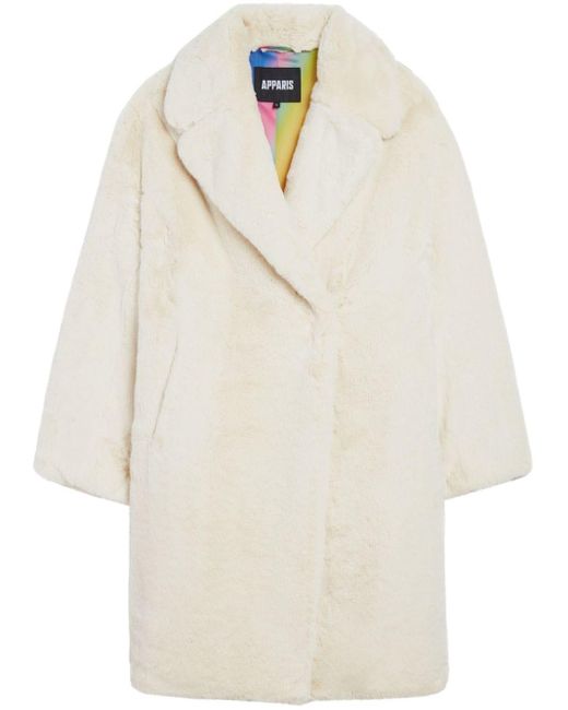 Apparis White Single-breasted Faux-fur Midi Coat