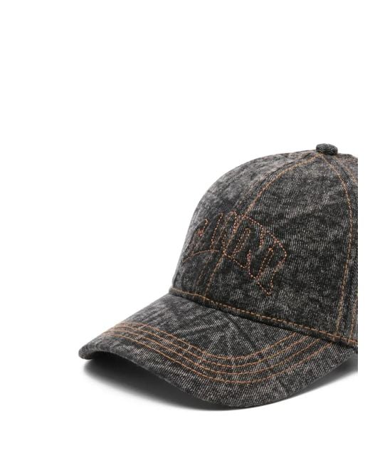 Ganni Gray Embroidered Baseball Cap