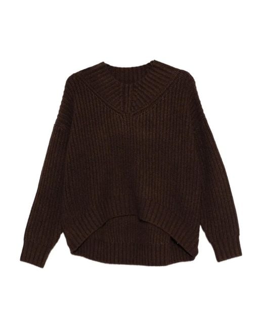 Staud Brown Ribbed V-Neck Sweater