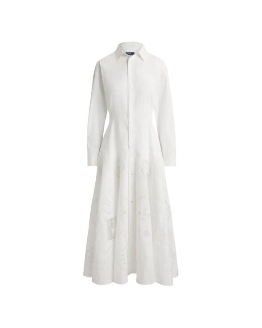 Polo Ralph Lauren White Cotton Eyelet Shirt Dress